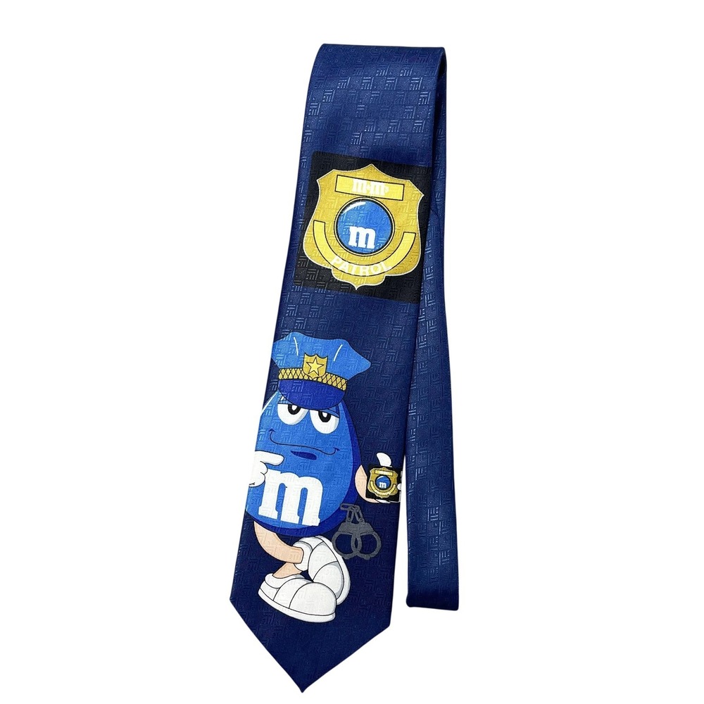 Vintage M&M's Tie Mens One Size Blue Police Classic Jacquard Polyester Necktie